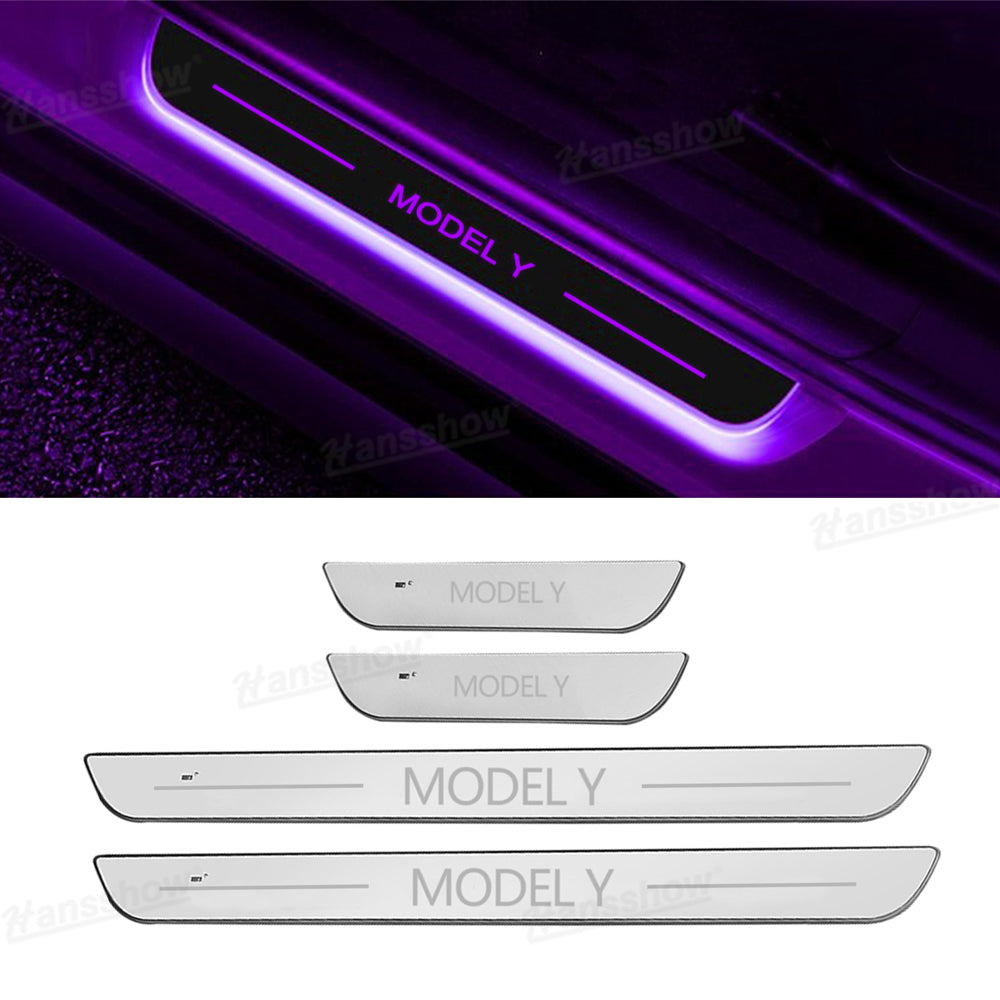 Model Y Juniper RGB Illuminated Door Sill Plates front view