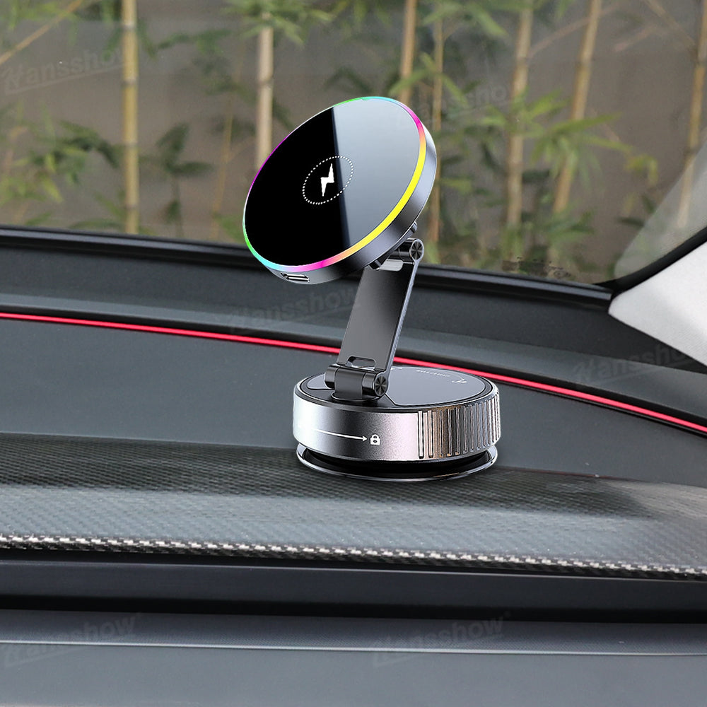 Wireless Charger Phone Holder with RGB Ambient Lighting for Tesla Model Y - back view