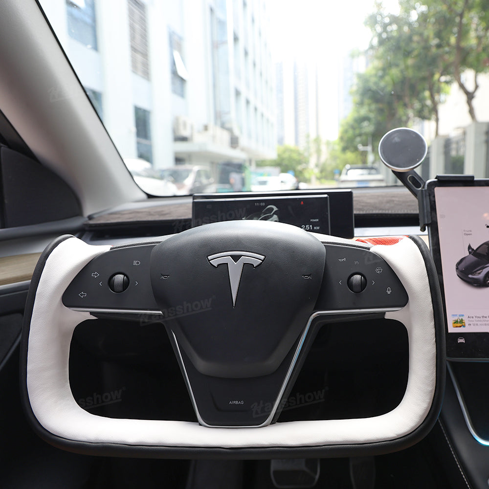 Model Y Yoke Style Steering Wheel Black/White Style - interior shot