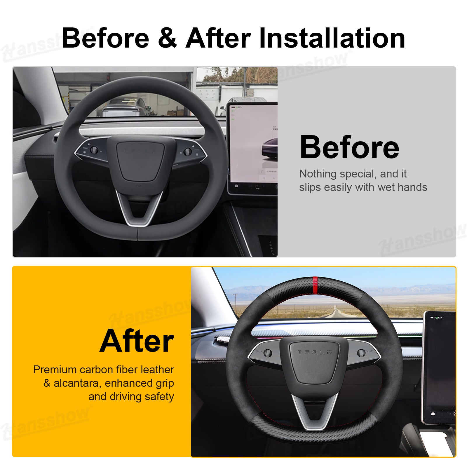 Model Y Juniper Steering Wheel Wrap close-up of stitching