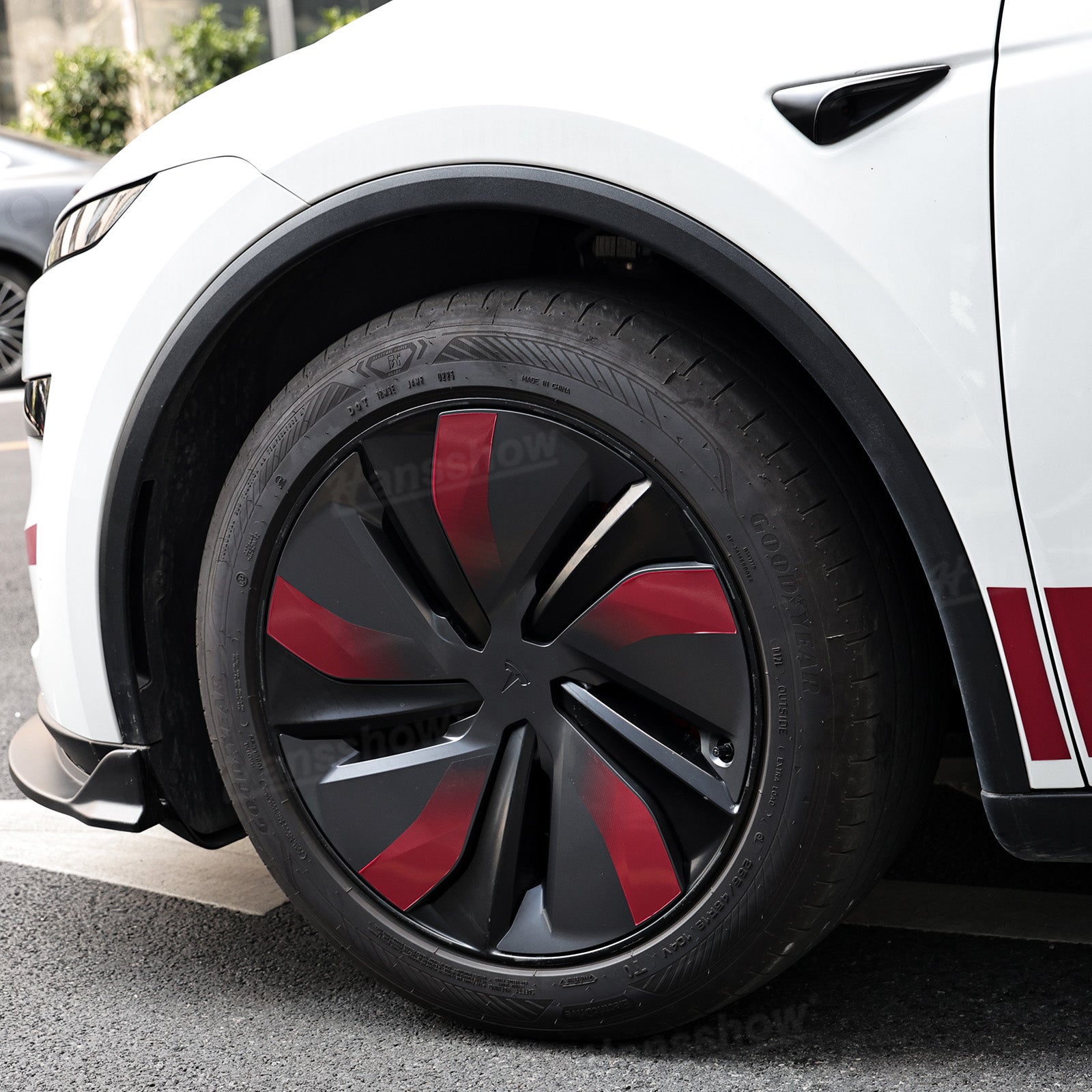 Model Y Juniper Exterior Vinyl Wrap Kit close-up of decal