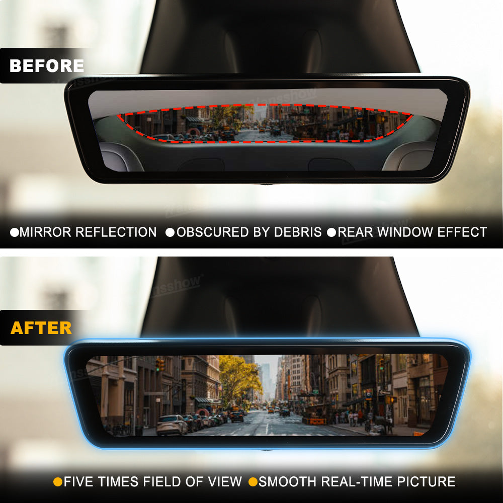 Model Y Juniper Stream Media Rearview Mirror Dash Cam close-up of rear camera