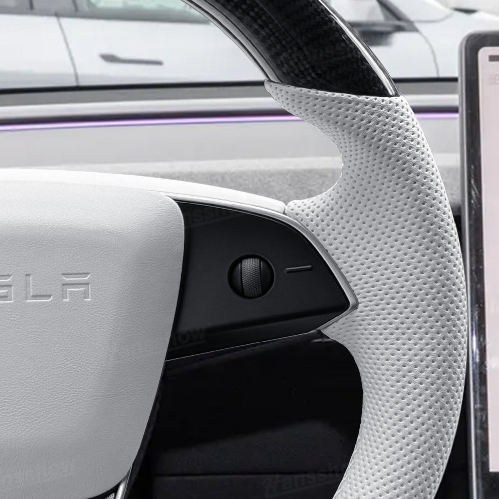 Model Y Juniper Steering Wheel Carbon Fiber Style leather grip