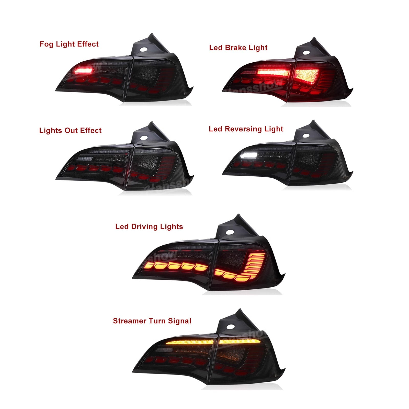 Model Y/3 LED Tail Lights Sequential Dynamic Dragon Scale - rear view