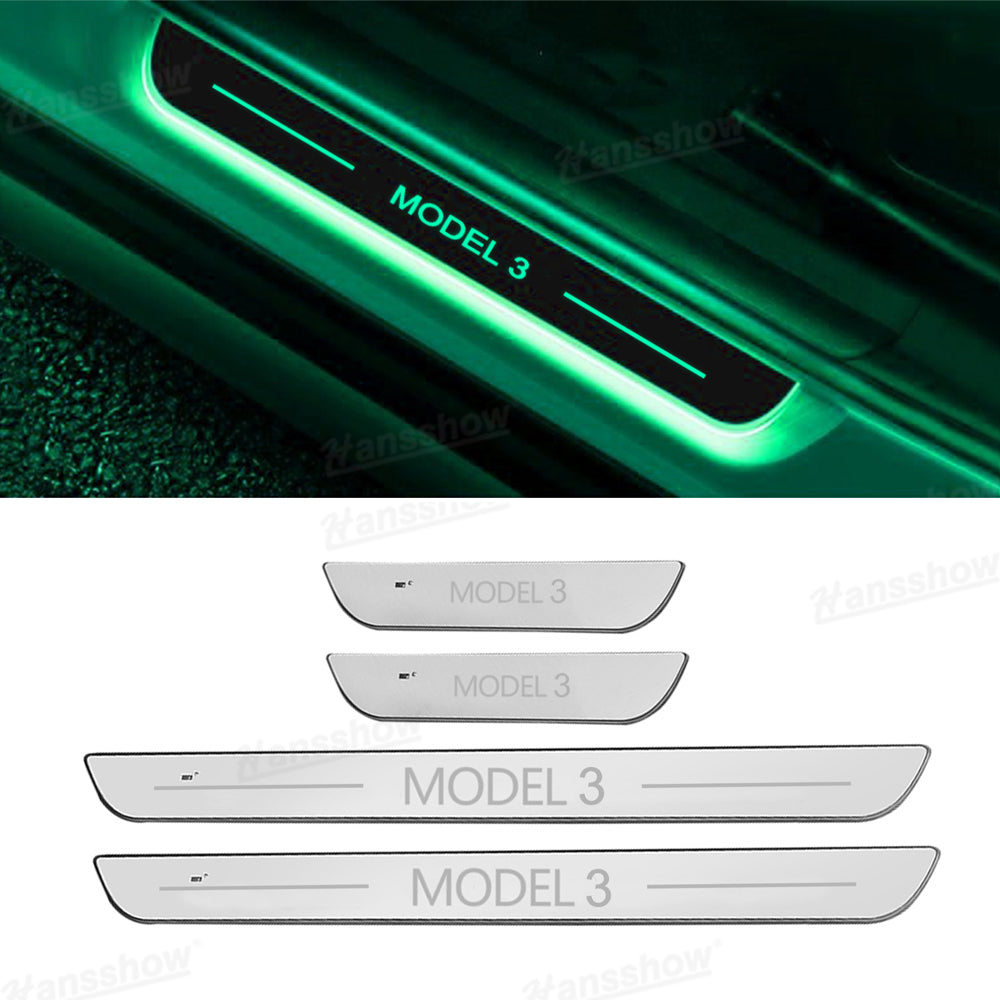 Model Y Juniper RGB Door Sill Plates during nighttime