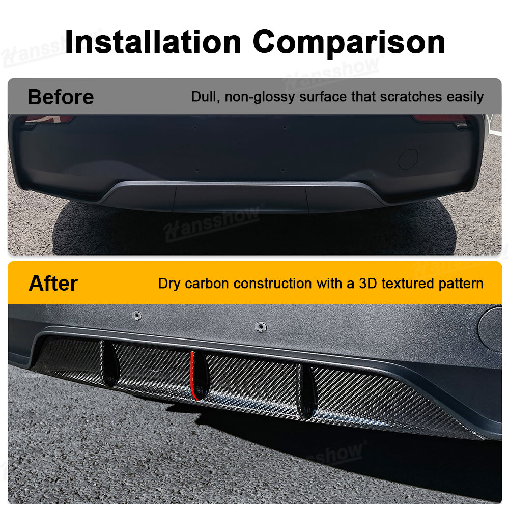 Close-up of the sporty red center accent on Model Y Juniper Rear Diffuser