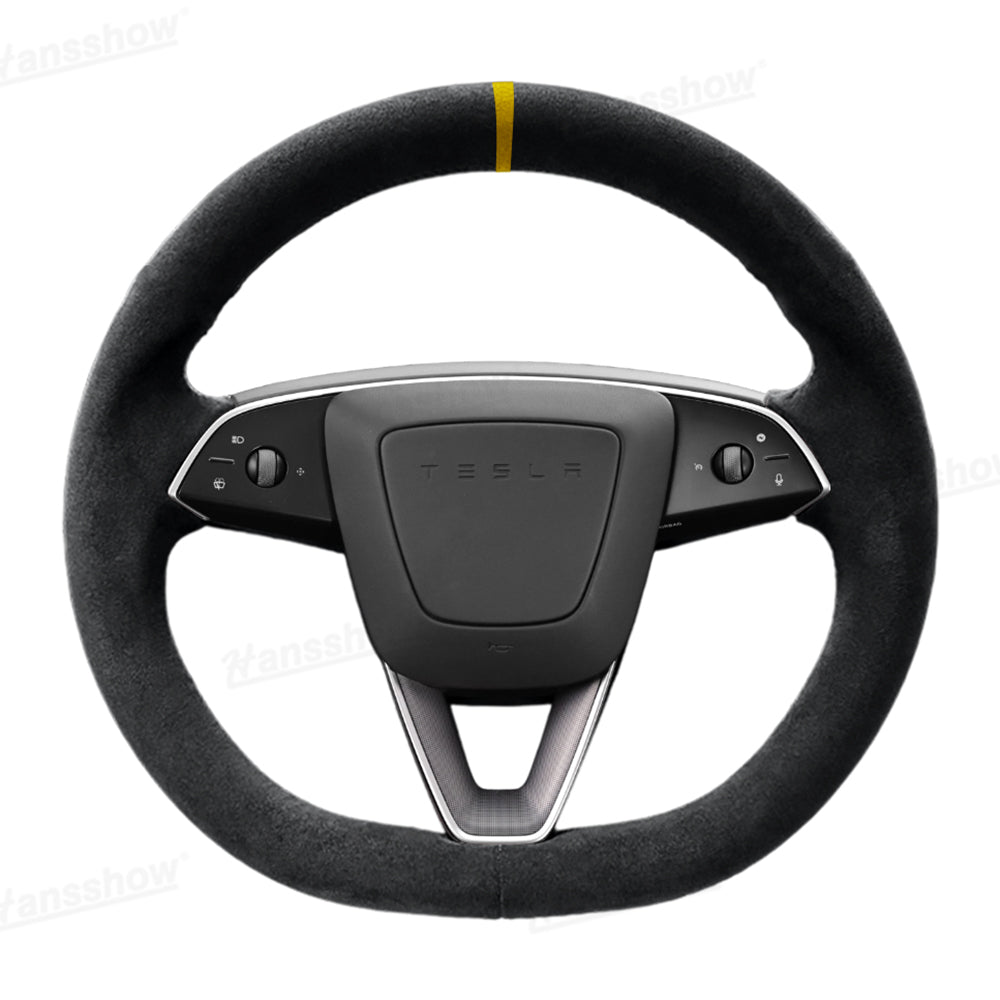 Model Y Juniper/3 Highland Premium Alcantara Steering Wheel Cover - dashboard view