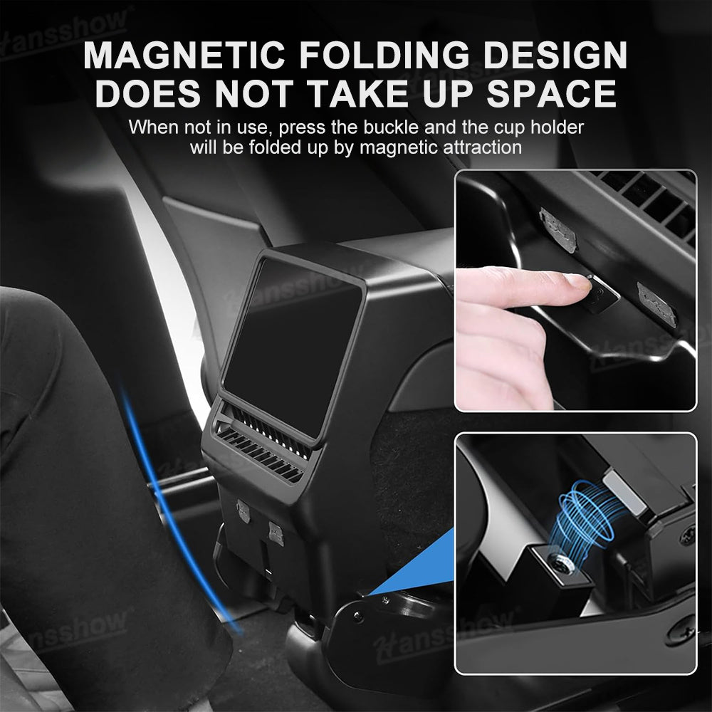 Rear Cup Holder with Air Vent Cover for Tesla Model Y Juniper - Installed Angle