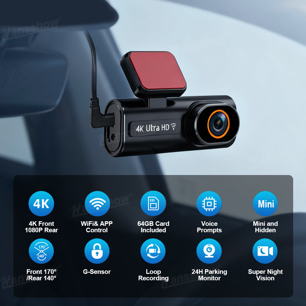 4K Front/1080P Rear Dash Cam with 1.97 Inch Screen for Tesla Model Y...