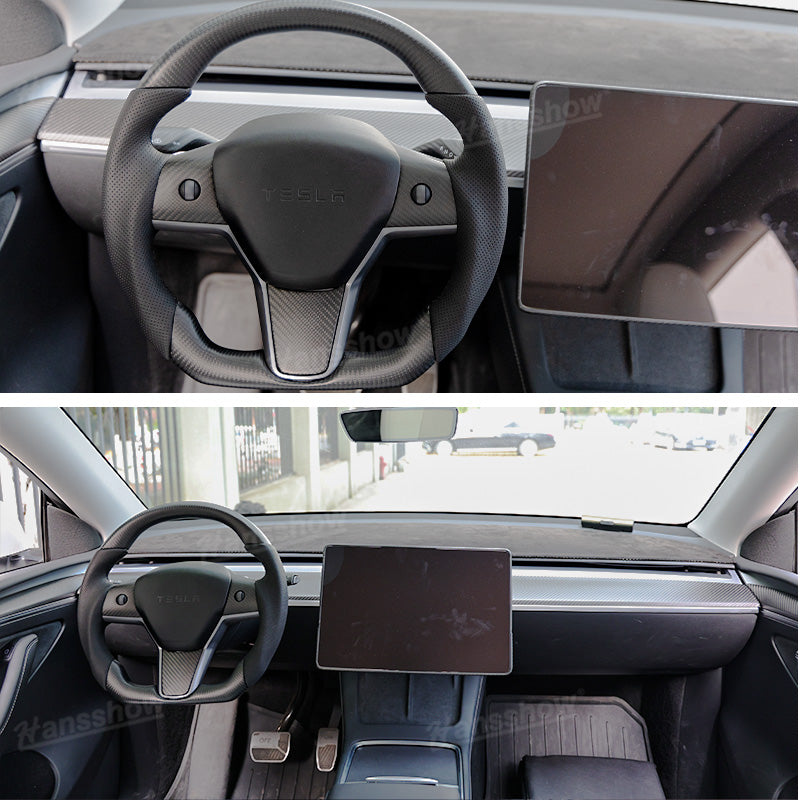 Model 3/Y Carbon Fiber Steering Wheel D-Shaped Round WIth Perforated Grip...