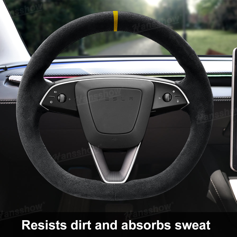 Model Y Juniper/3 Highland Premium Alcantara Steering Wheel Cover - close-up of material