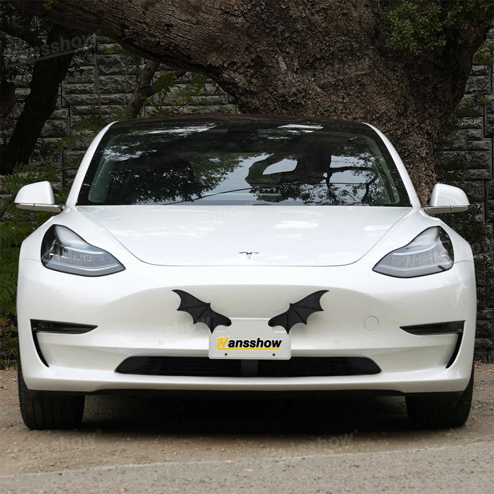 Side angle of License Plate Bat Wing Kit on Tesla Model Y Juniper