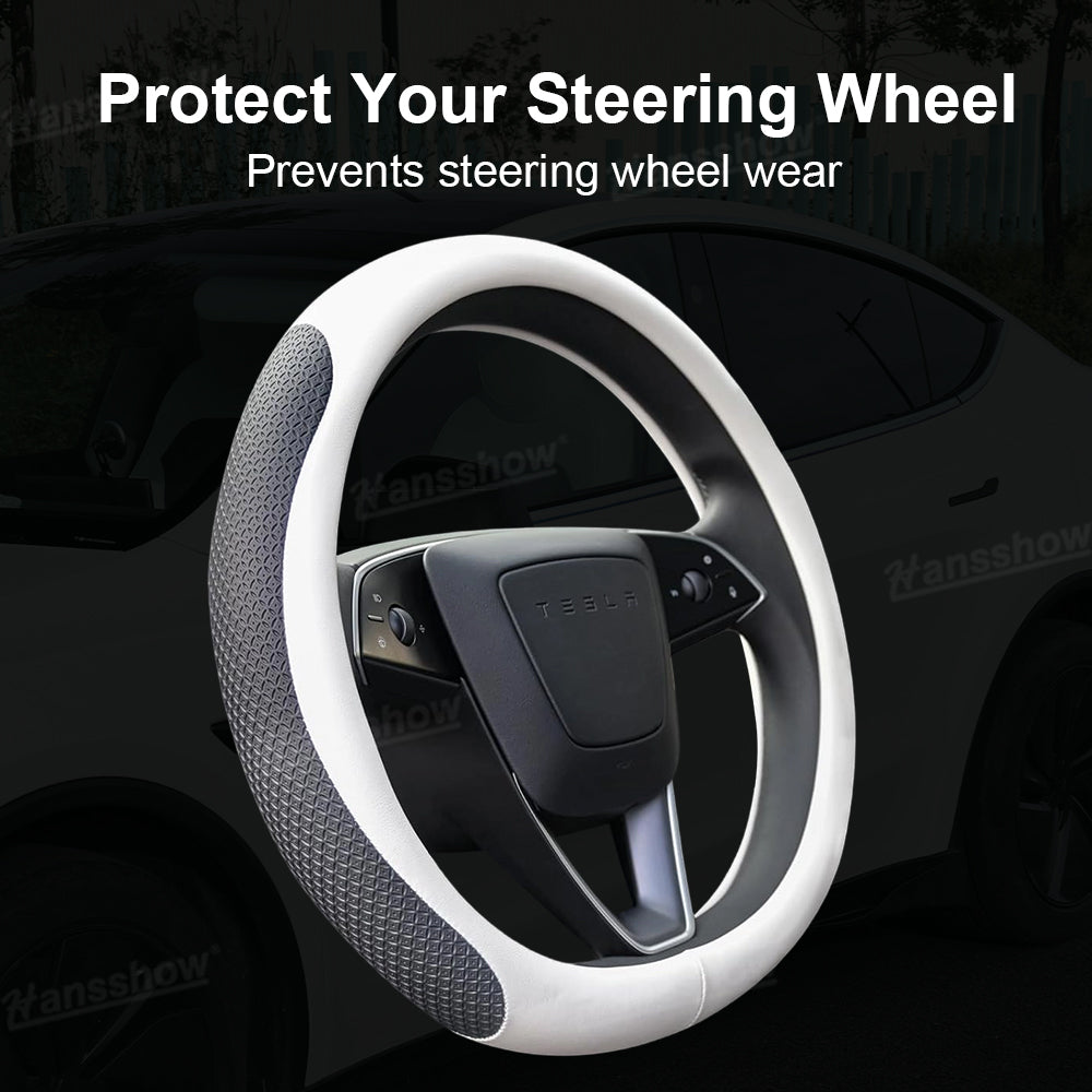 Model Y Juniper Steering Wheel Wrap installed on steering wheel