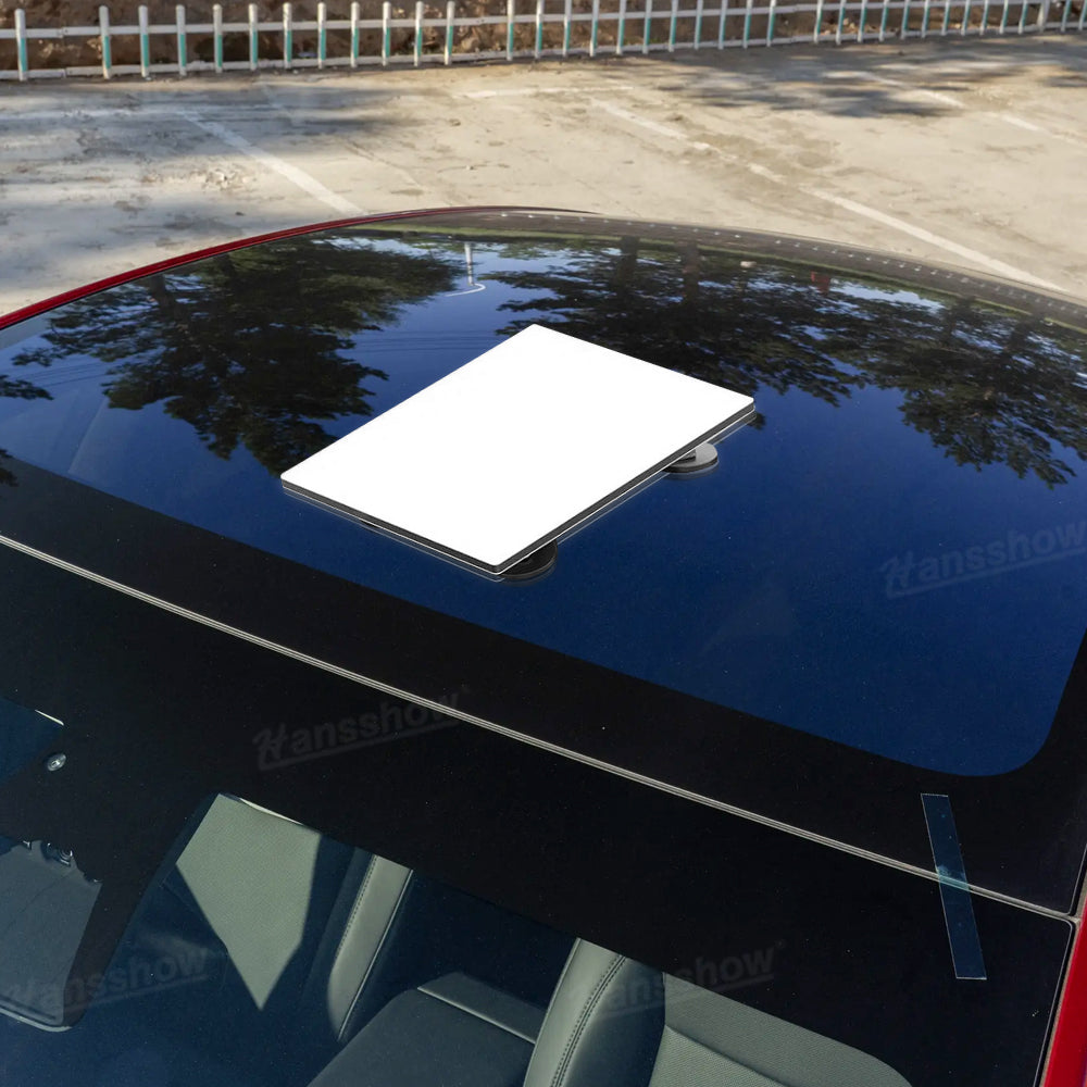 Close-up of Starlink Mini Roof Mount Bracket on Tesla Model Y