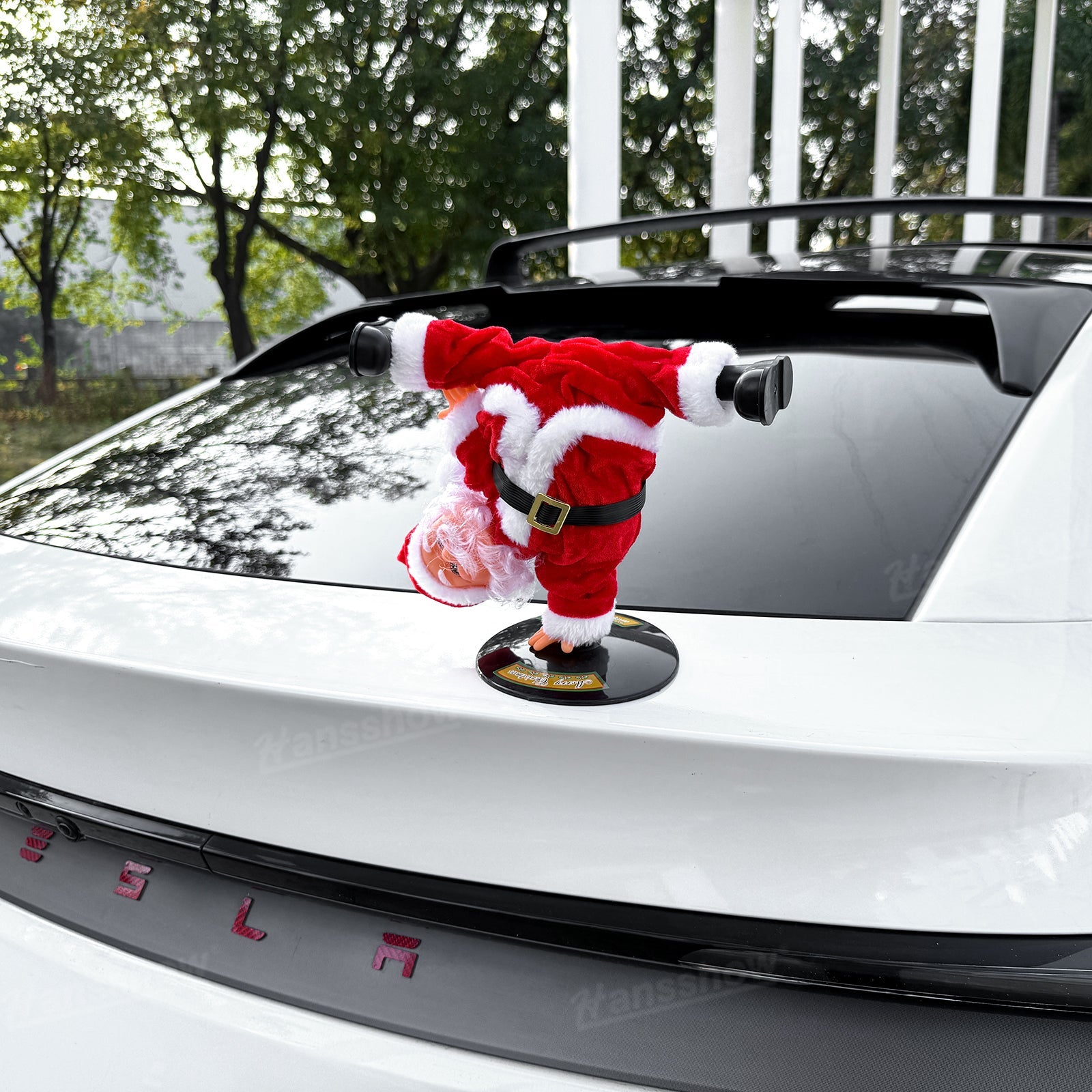 Fun holiday decoration for Tesla Model Y trunk with Santa