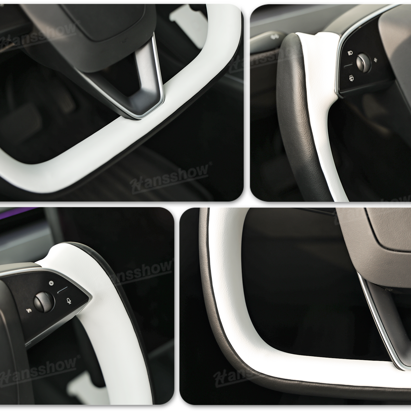 Model 3 Highland/Y Juniper Two-Tone Yoke Steering Wheel in vehicle