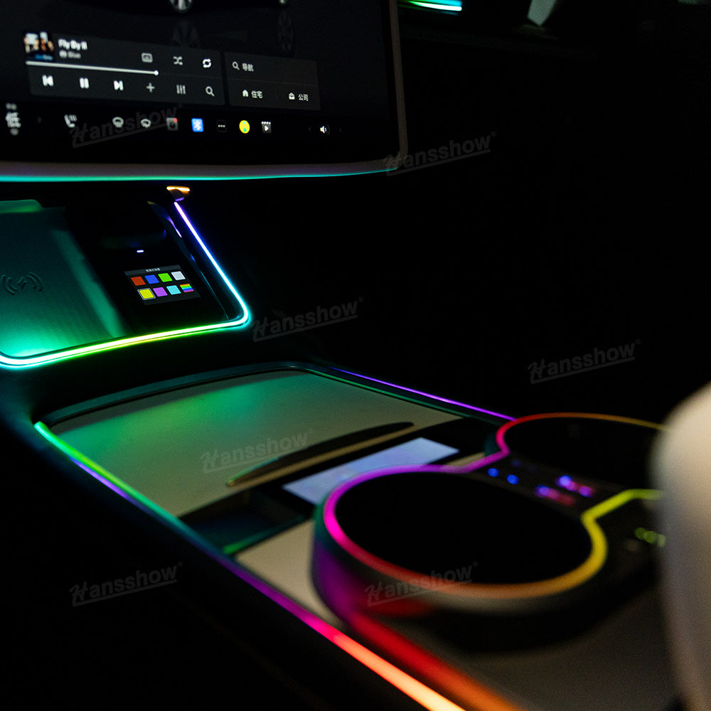 Model Y/3 Center Console Ambient Light with Cup Holder HUB Adapter - interior view