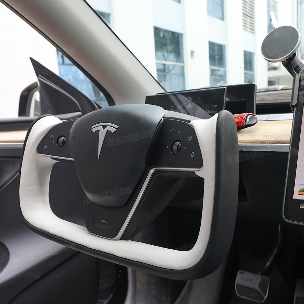 Model Y Yoke Style Steering Wheel Black/White Style - top view