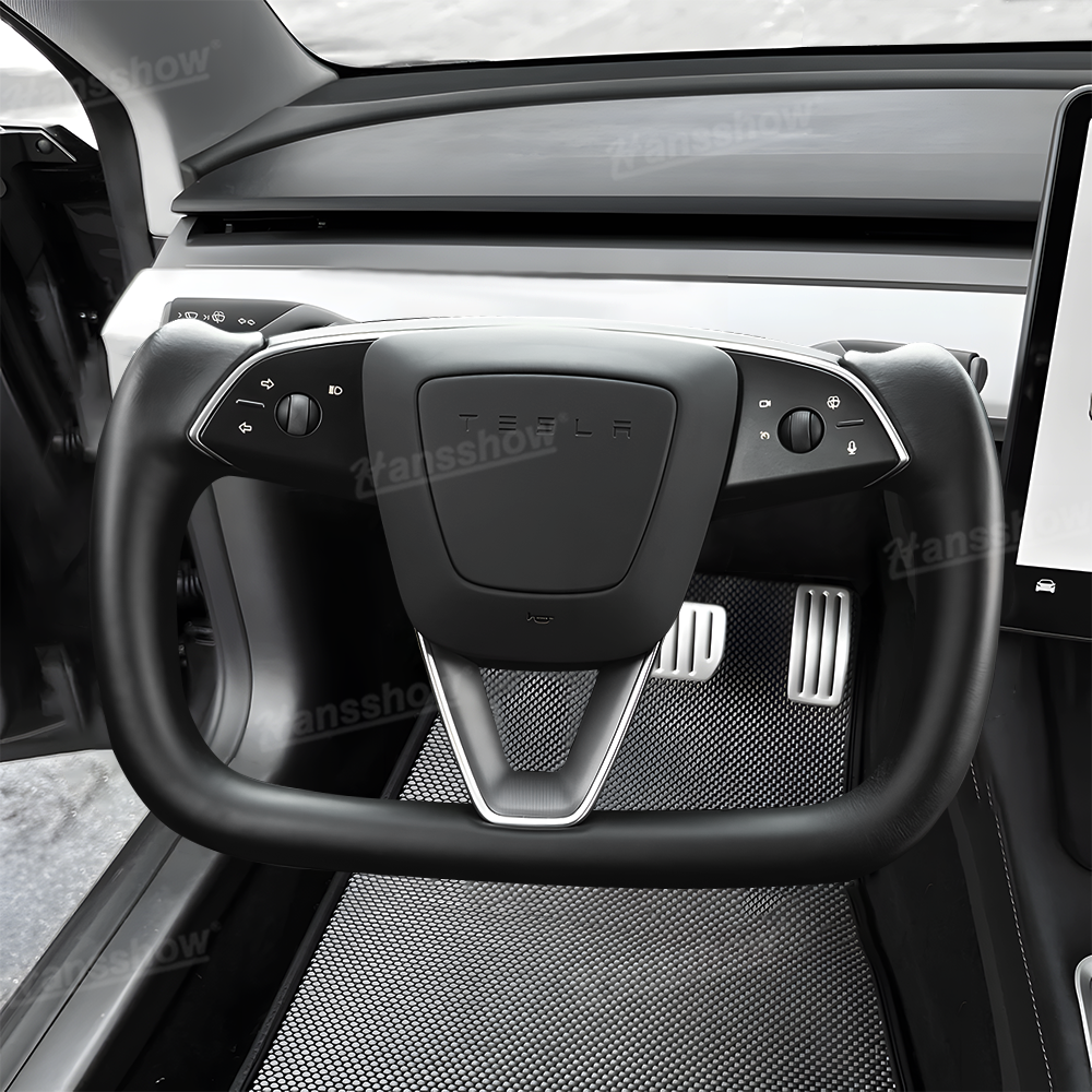 Model Y Juniper Yoke Steering Wheel Alcantara / Nappa Leather Driving Wheel - front view