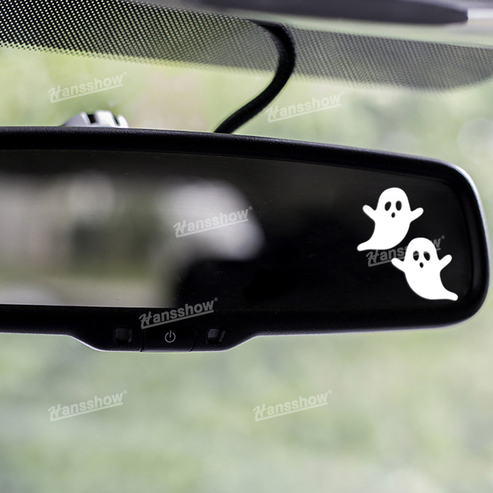 Detail shot of Halloween Ghost Face design on Tesla Model Y sticker