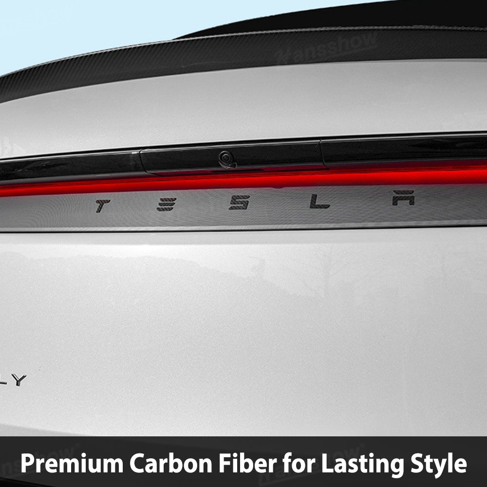 Model Y Juniper Carbon Fiber Tailgate Emblem close-up detail