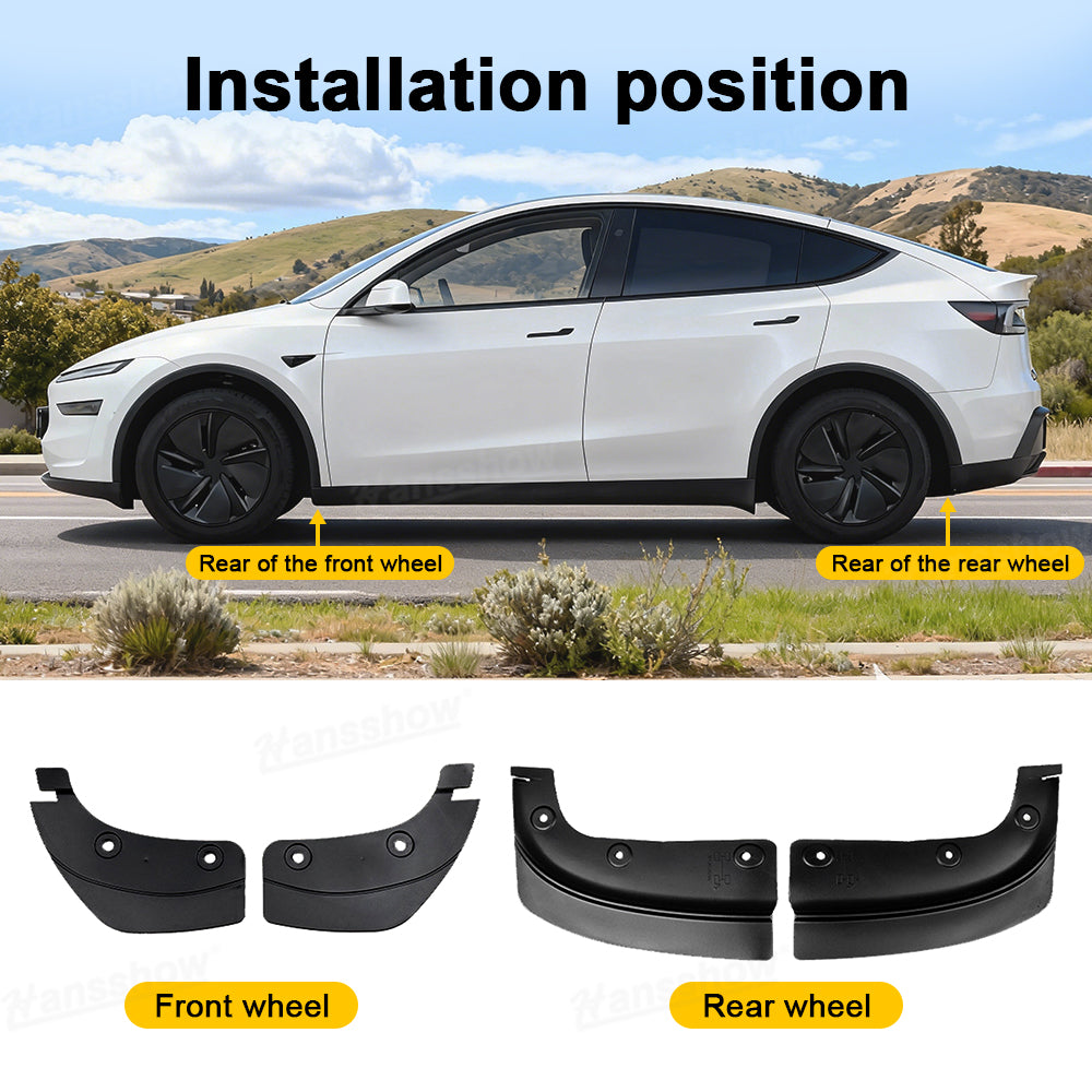 Model Y Juniper Mud Flaps Hidden Splash Guard side angle