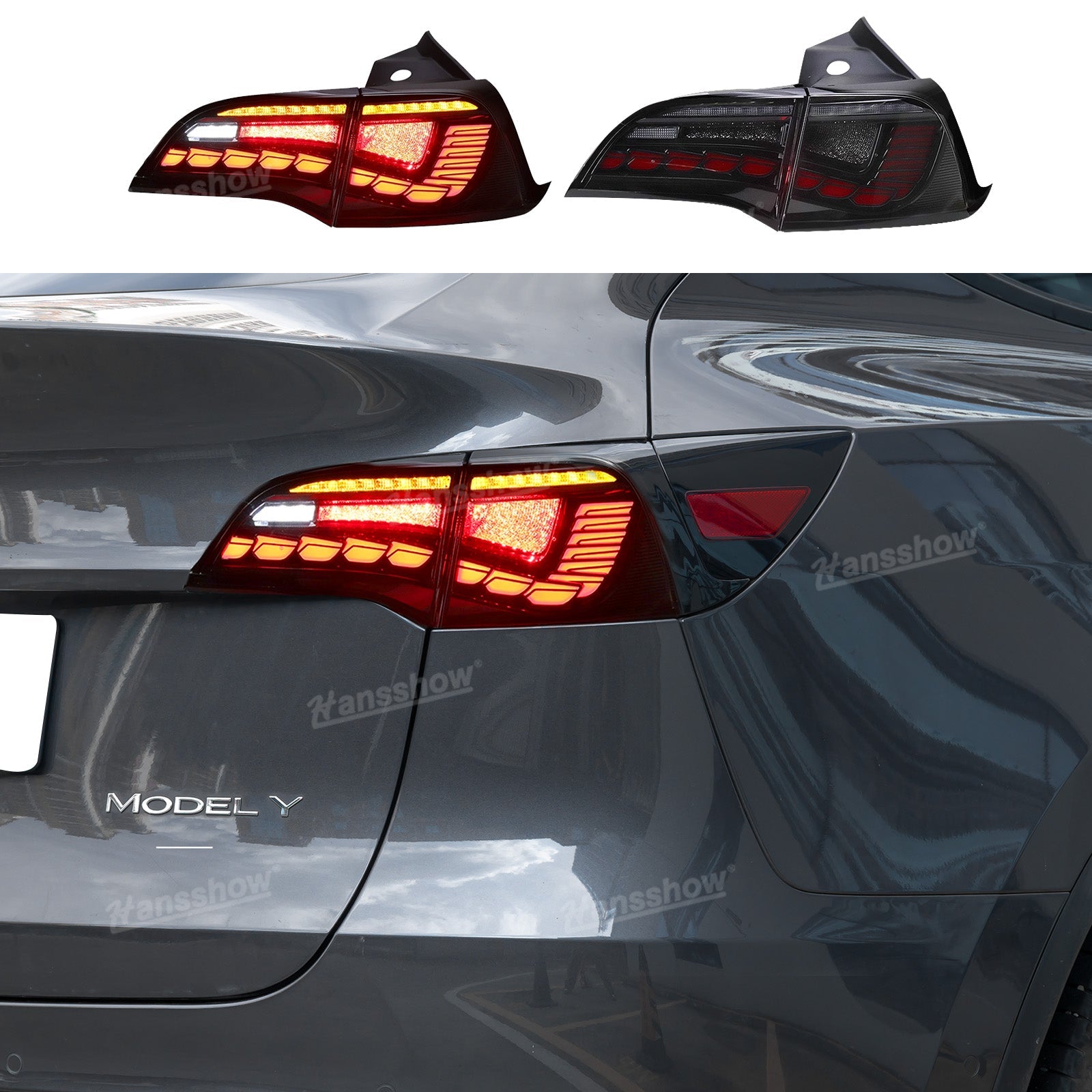 Model Y/3 LED Tail Lights Sequential Dynamic Dragon Scale - front view