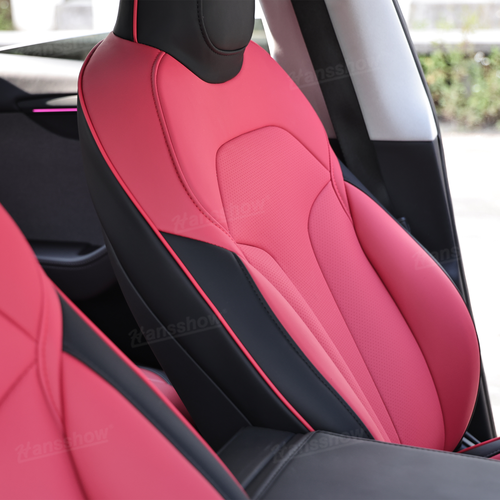 Model Y Juniper Upgrade Seat Covers with Bold 'T' Emblem - Lifestyle Shot