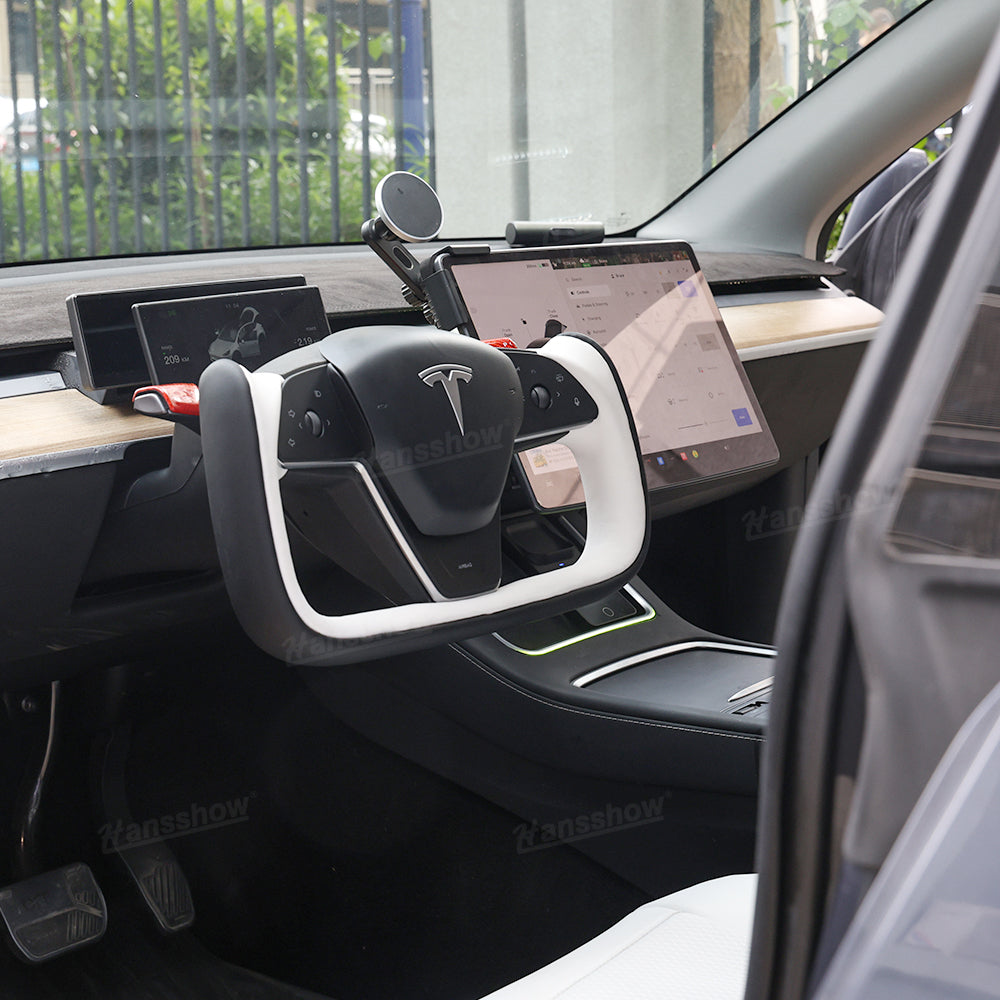 Model Y Yoke Style Steering Wheel Black/White Style - side angle
