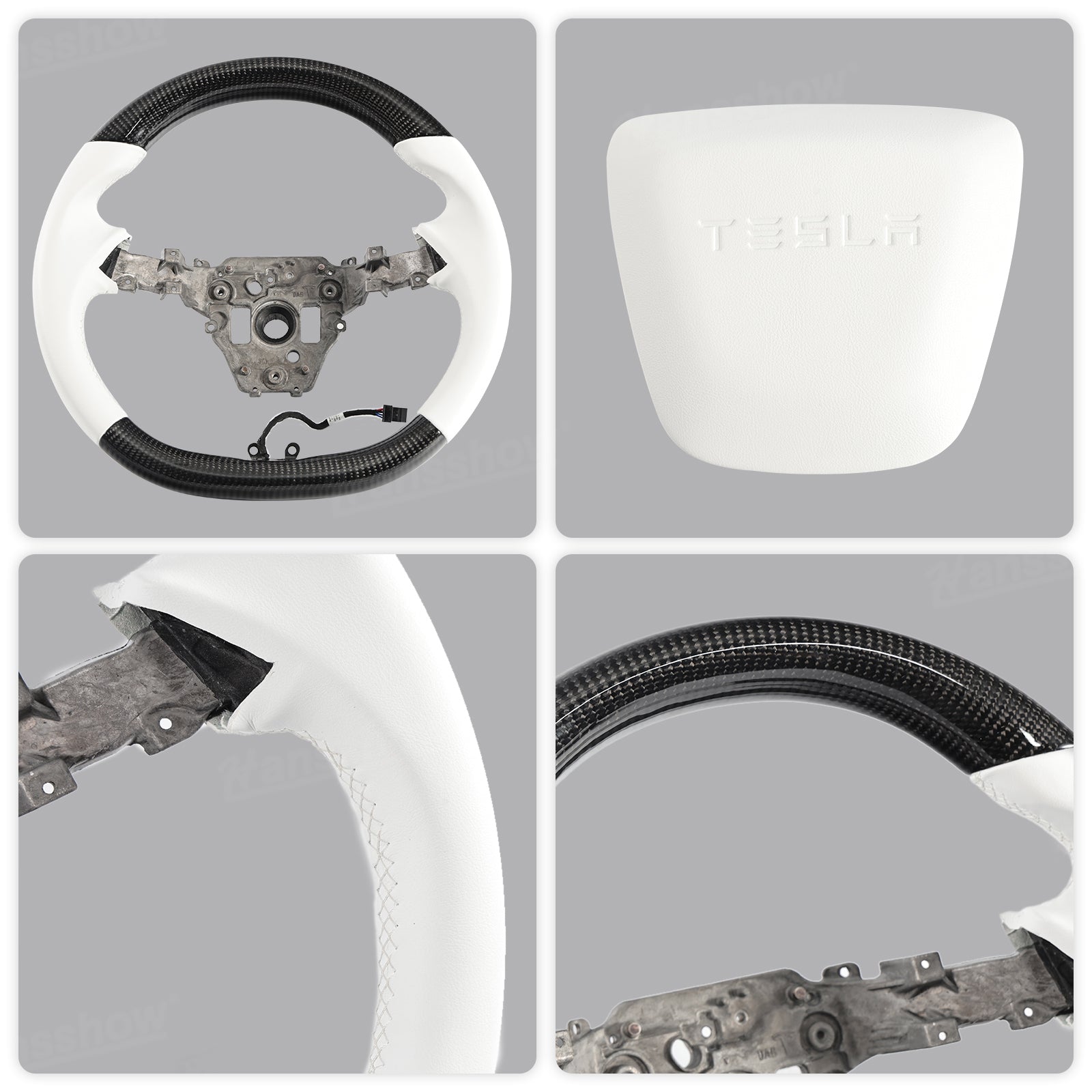 Model Y Juniper Steering Wheel Carbon Fiber Style detailed stitching