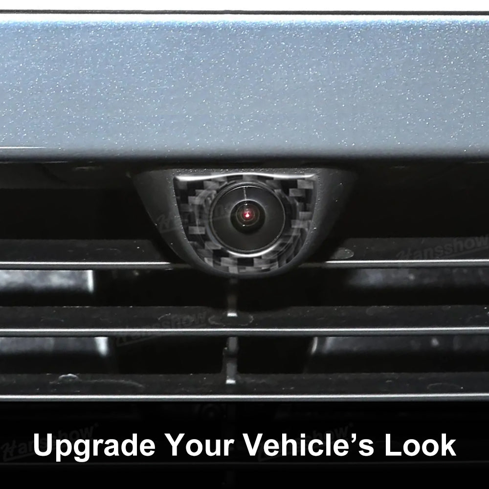 Model Y Juniper Flexible Urethane Carbon Fiber Front Camera Frame Sticker - close-up detail