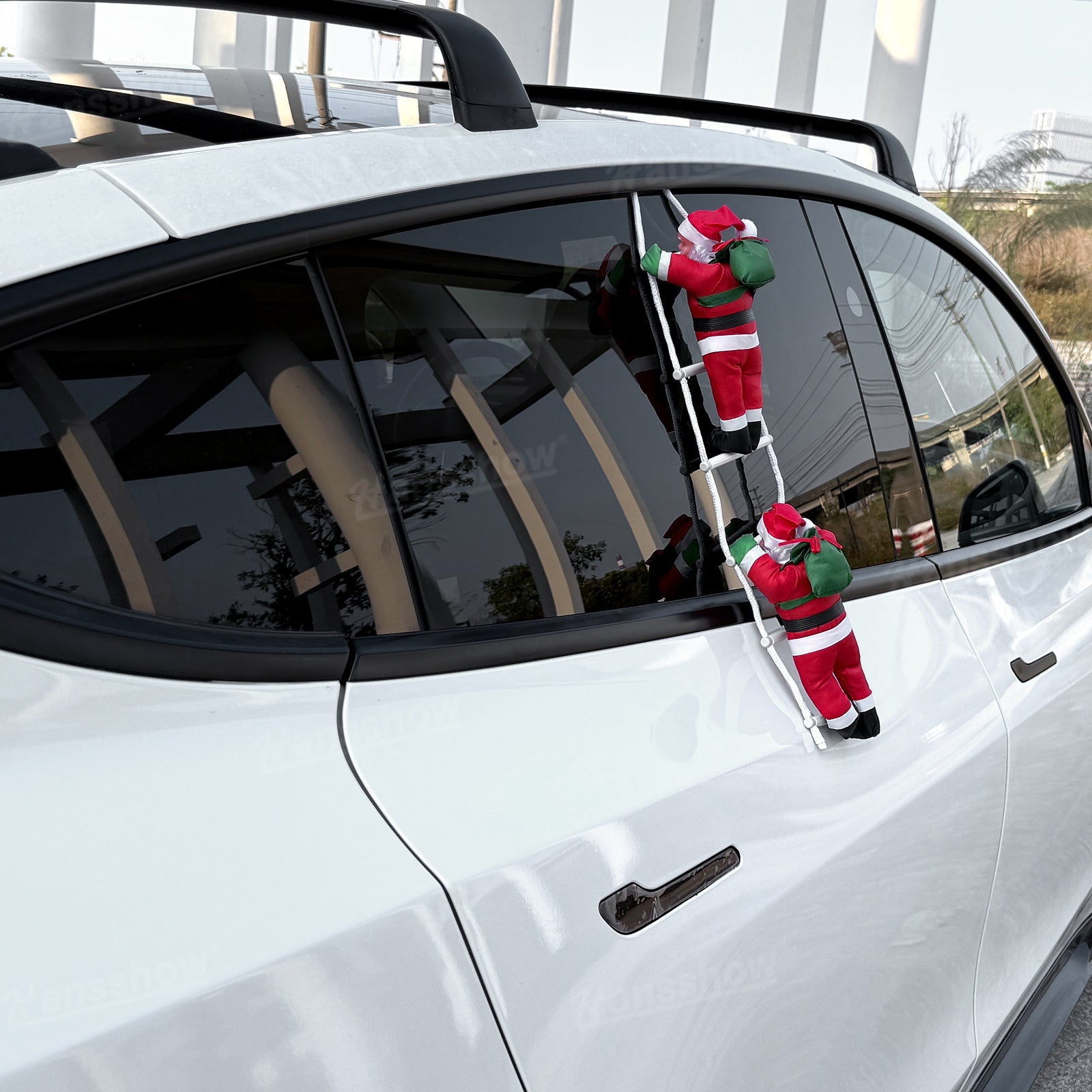 Climbing Santa Claus Decoration for Tesla Model Y close-up of Santa