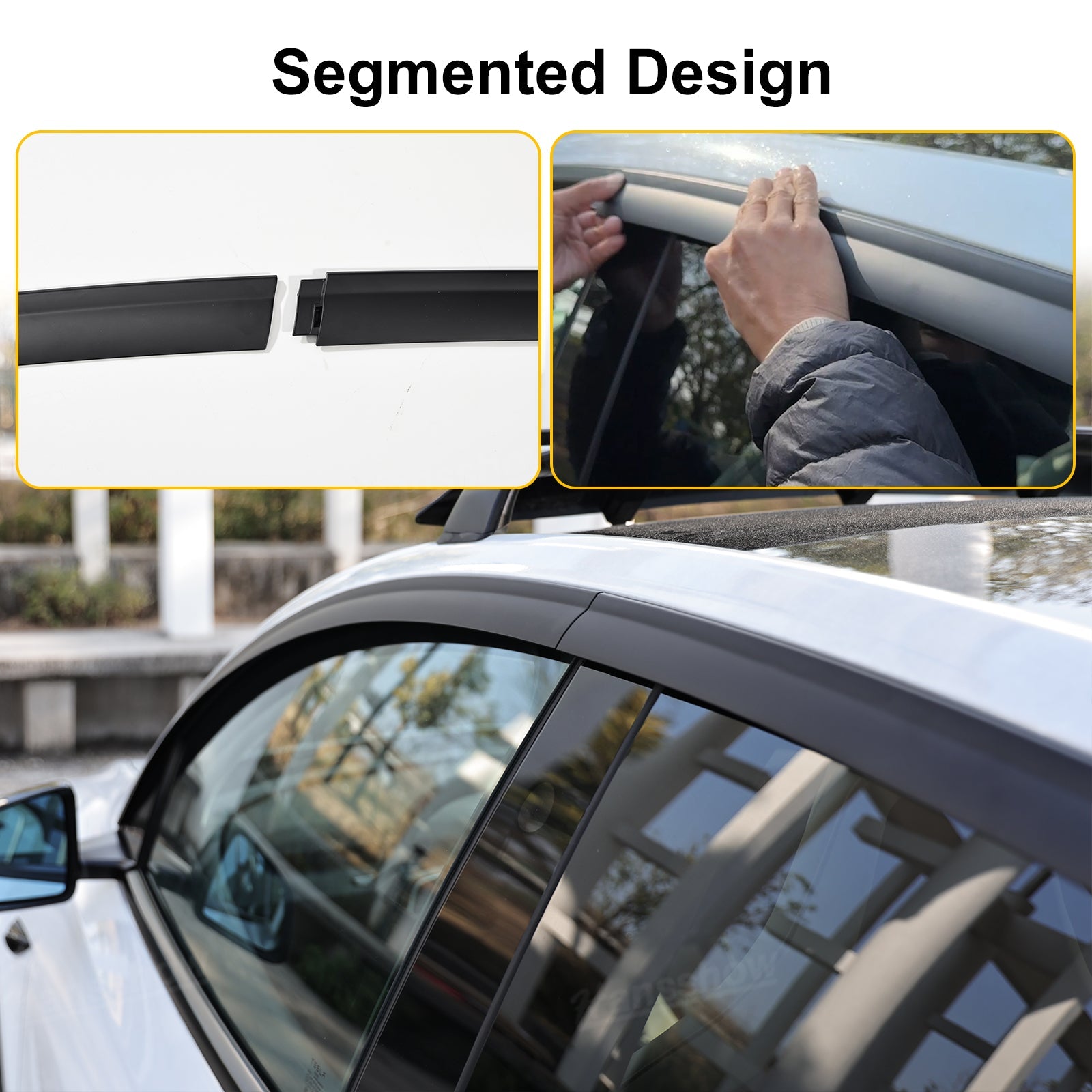 Model Y Juniper Rain Guards in rainy weather