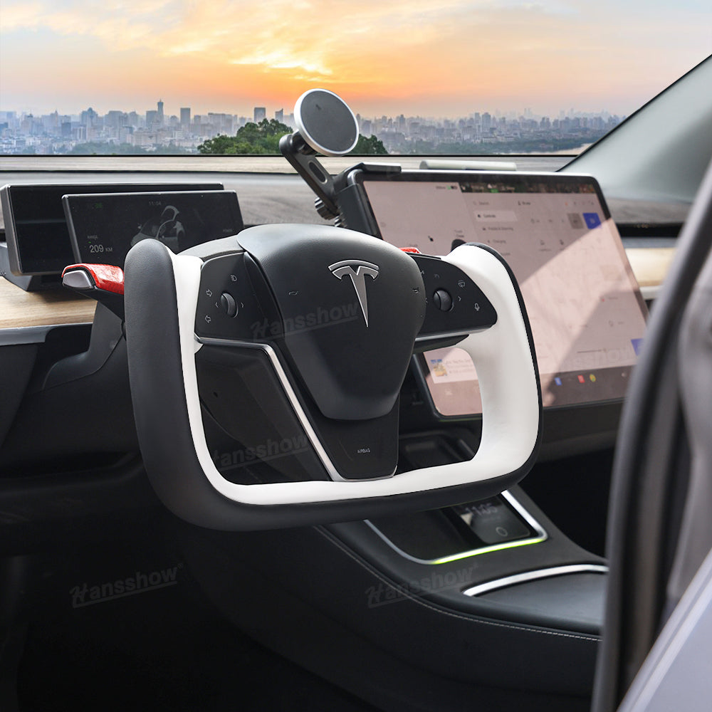 Model Y Yoke Style Steering Wheel Black/White Style - front view