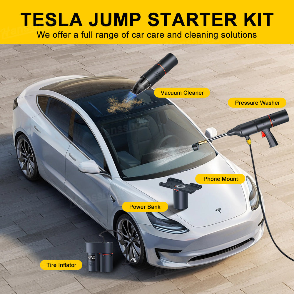 5-in-1 Tesla Jump Starter Kit with 100W Tire Inflator&185 PSI Pressure...
