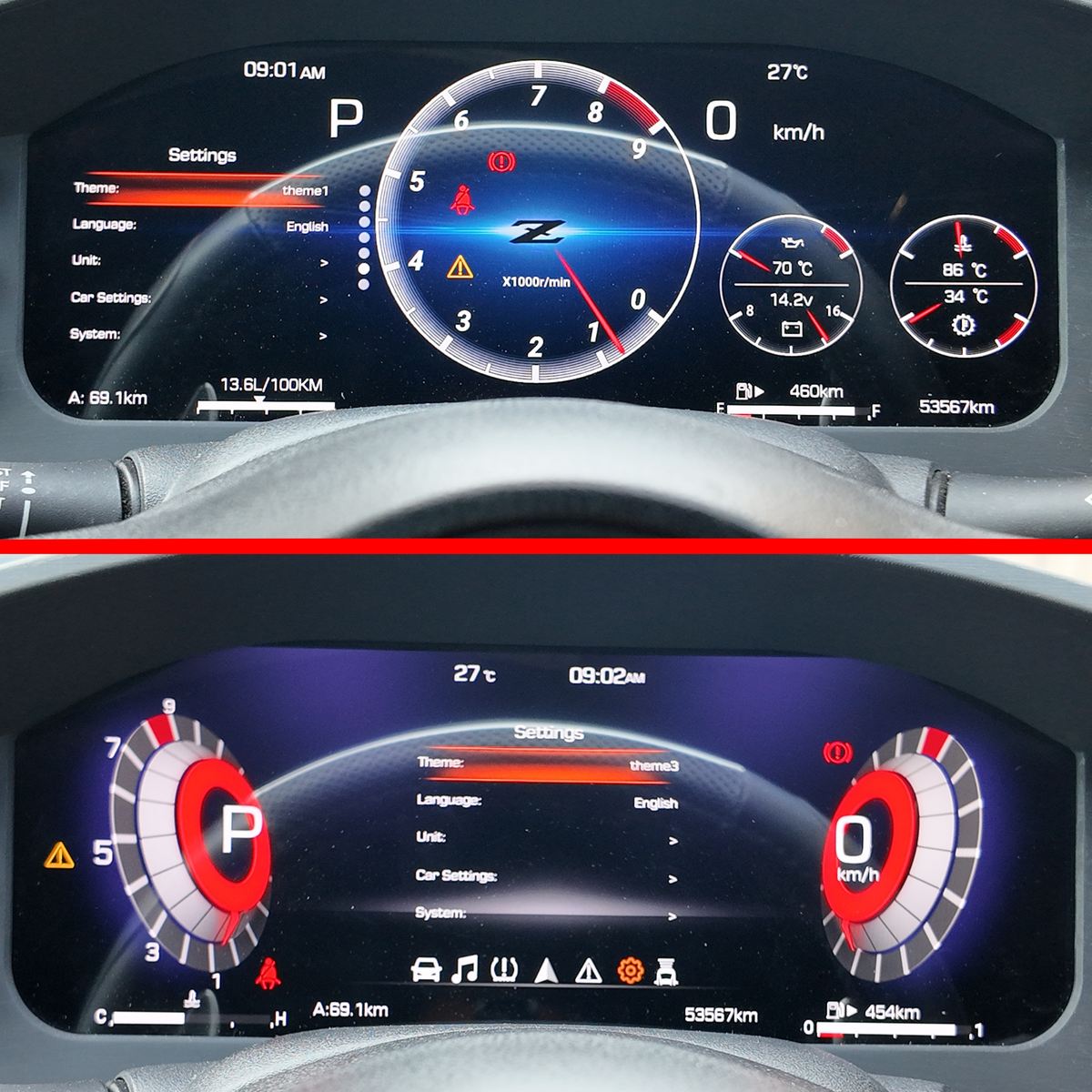 APEX 370Z cluster settings menu and sport theme
