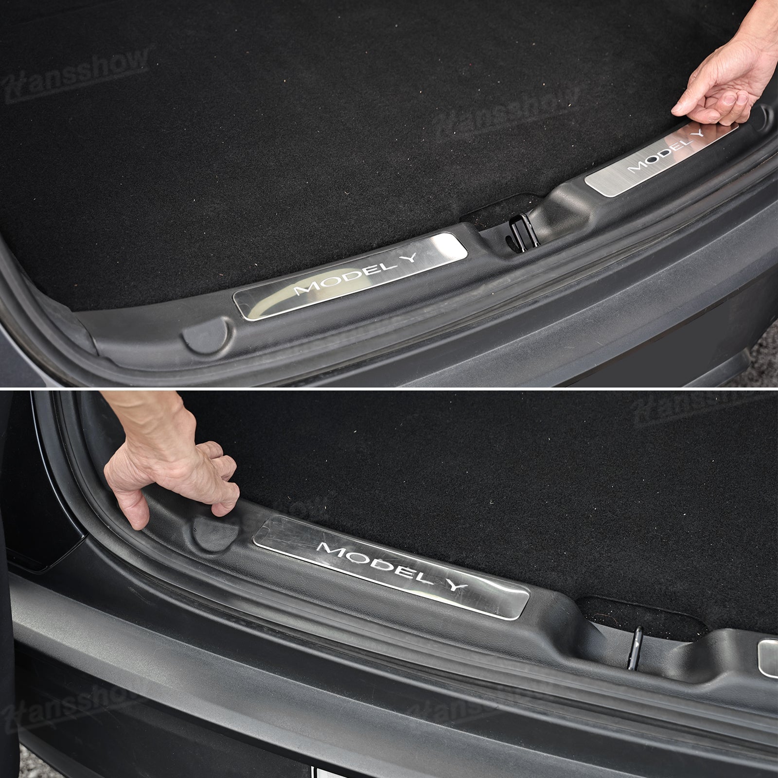 Model Y Juniper Door Sill in dark environment