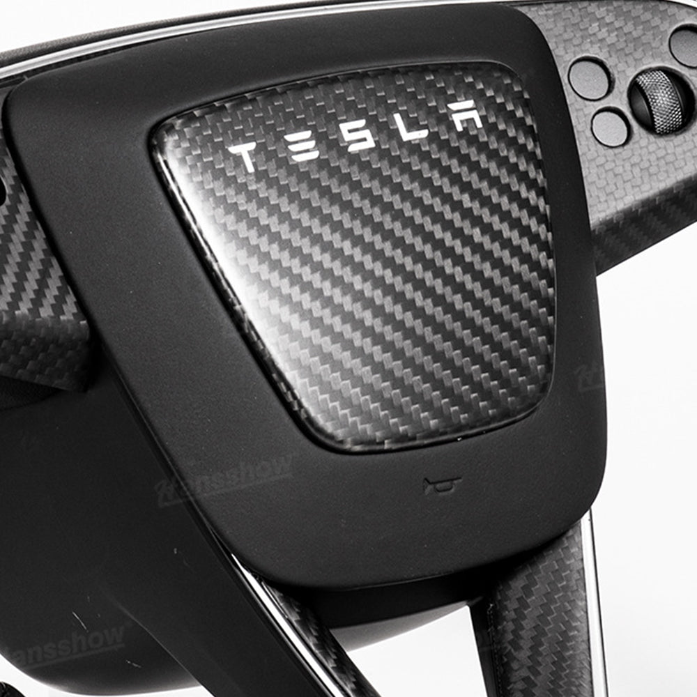 Model Y Juniper Real Carbon Fiber Steering Wheel Trim Kit side angle