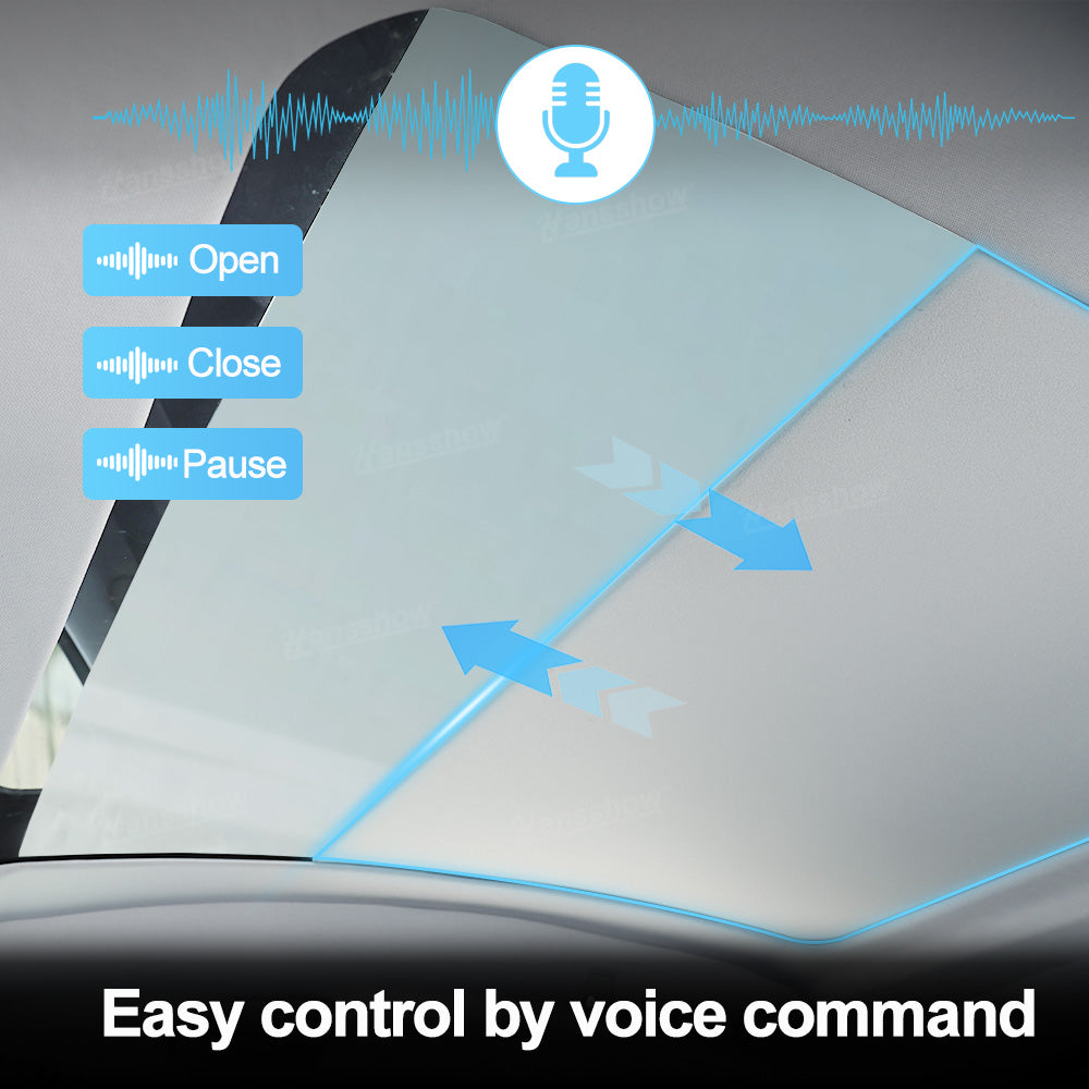 Model Y Juniper Power Sunshade close-up of voice control feature