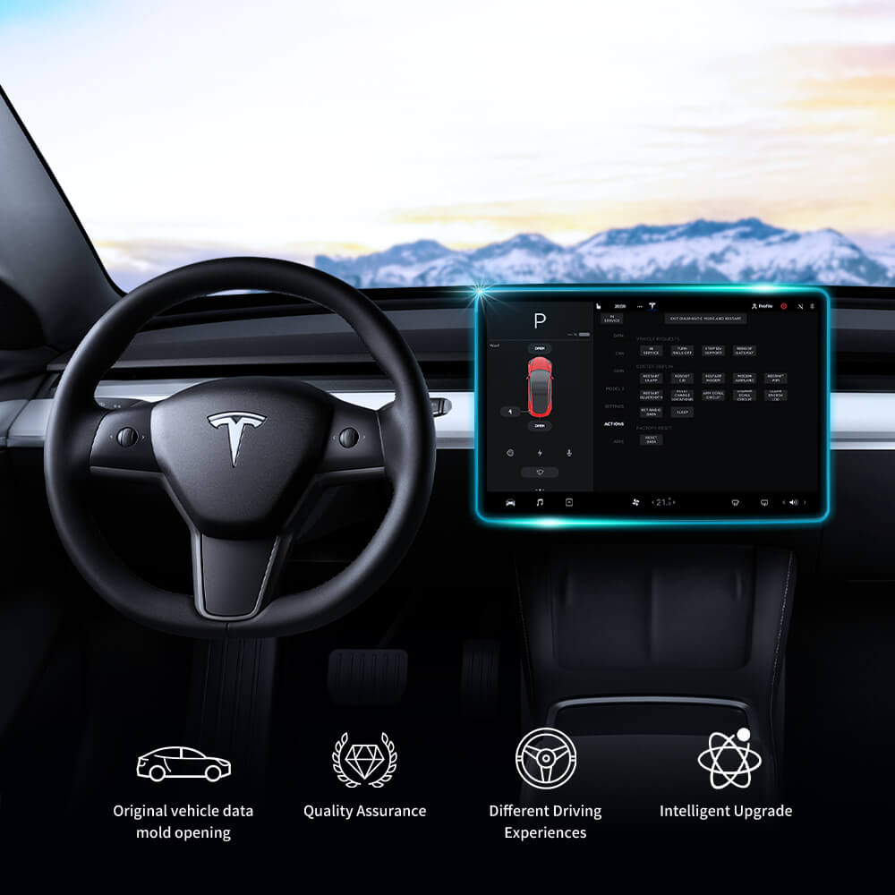Model 3 and Model Y Console Screen Rotating Swivel Kit - installed view