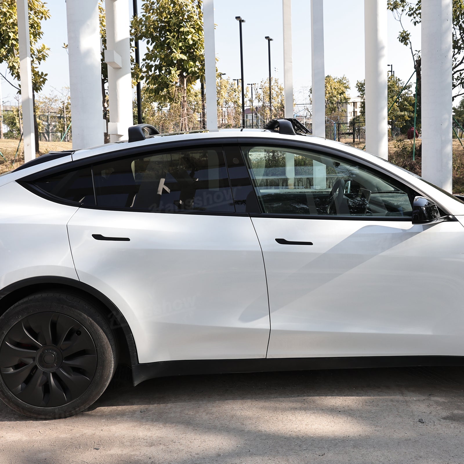 Model Y Juniper Rain Guards in motion on the road