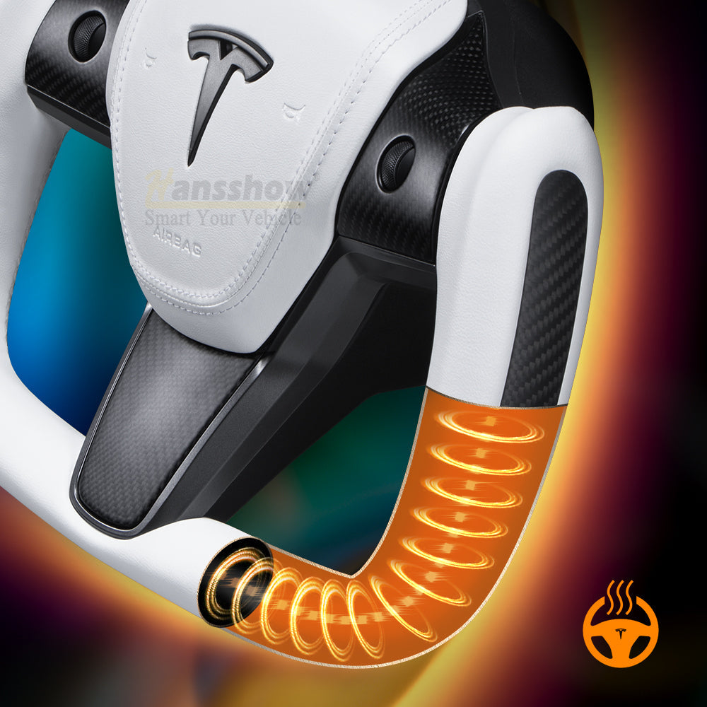 Model 3/Y Yoke Style Carbon Fiber Steering Wheel Ellipse Nappa Leather...