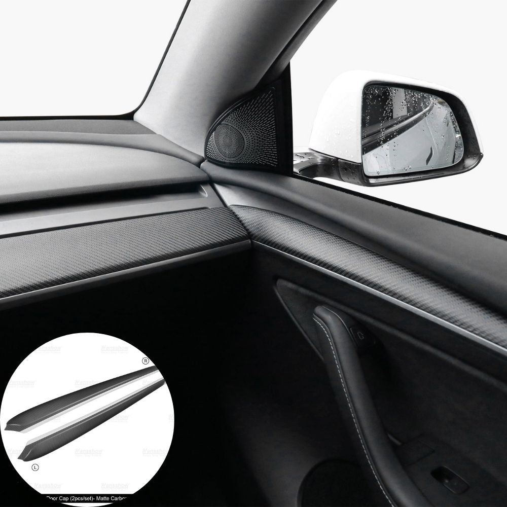 Model Y/3 Real Carbon Fiber Dashboard & Front Door Trim Panel Replacement Kit - detailed view