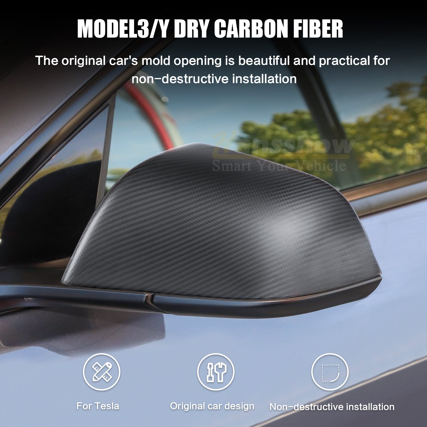 Model 3/Y Real Carbon Fiber Rearview Mirror Cover for Tesla Model Y - gloss finish