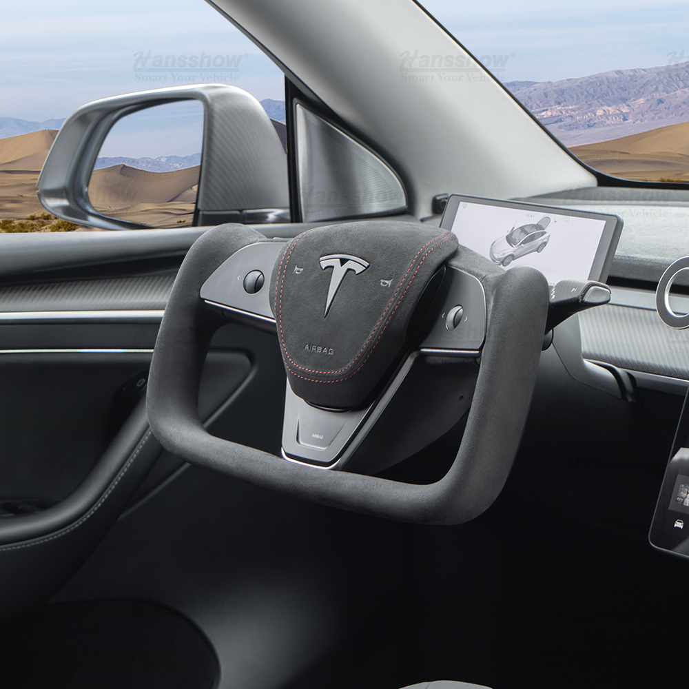 Tesla Model 3/Y Alcantara Black Yoke Steering Wheel (Design Inspired by...