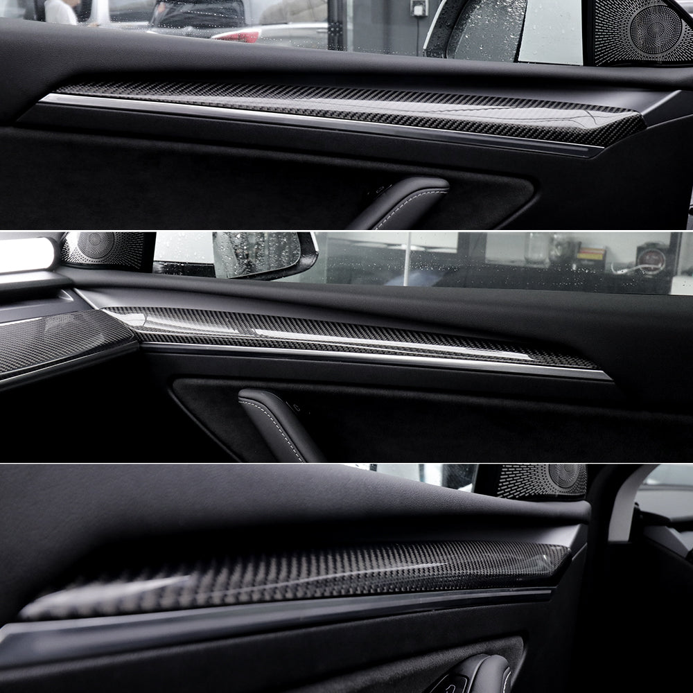 Real Carbon Fiber Dashboard Cover Front Door Trim Panel Caps for Model 3/Y - top view
