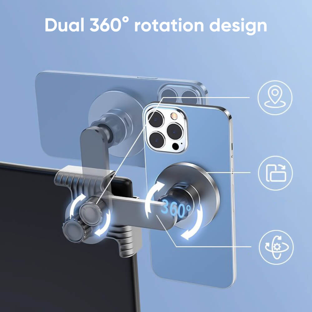 Dual 360° Rotating Magnetic Phone Holder - top view with phone
