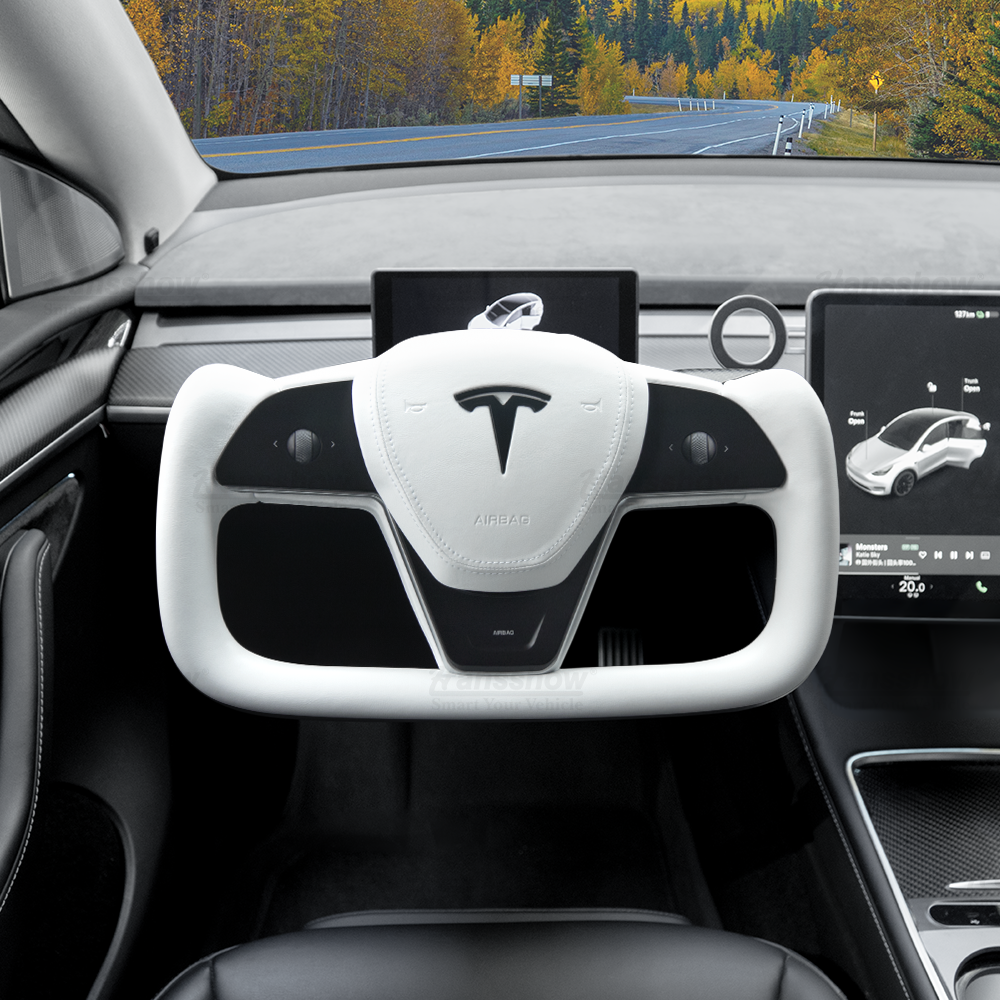 Tesla Model 3/Y Yoke Steering Wheel (Inspired by Model X/S Yoke)- Nappa...