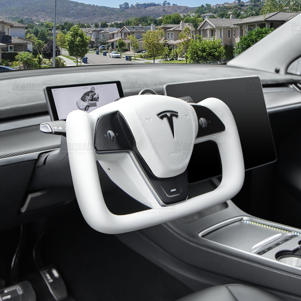 Tesla Model 3/Y Yoke Steering Wheel (Inspired by Model X/S Yoke)- Nappa...