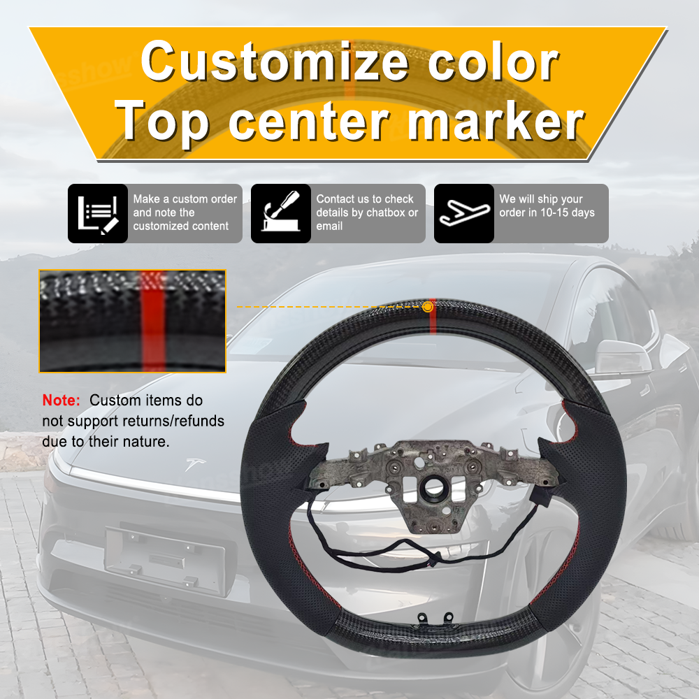 Model Y Juniper Steering Wheel Upper & Lower Carbon Fiber Left & Right Leather - Close-Up of Leather